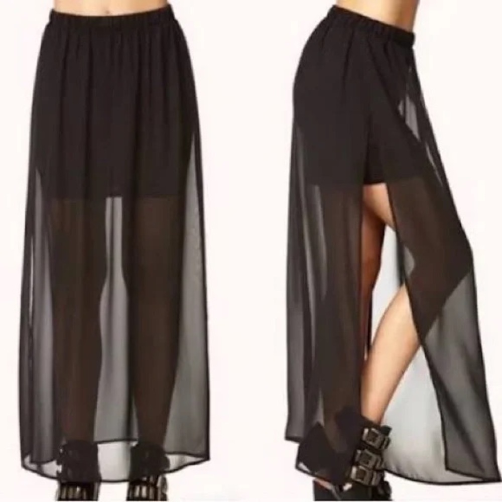H&M Divided Black Sheer Maxi Skirt with Slit on both sides SZ 10